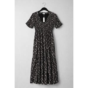 Baltic Born Latta Black Floral Smocked Maxi Dress Womens M